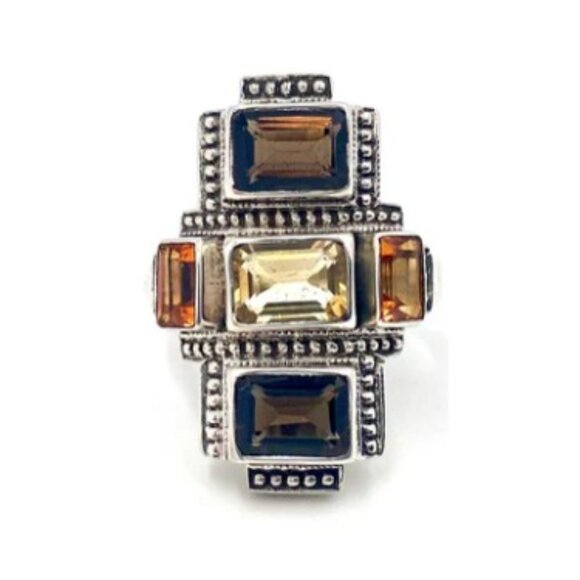Nicky Butler SS Smokey Quartz, Citrine, Honey Topaz Multi Gemstone Art Deco Ring - Picture 10 of 10